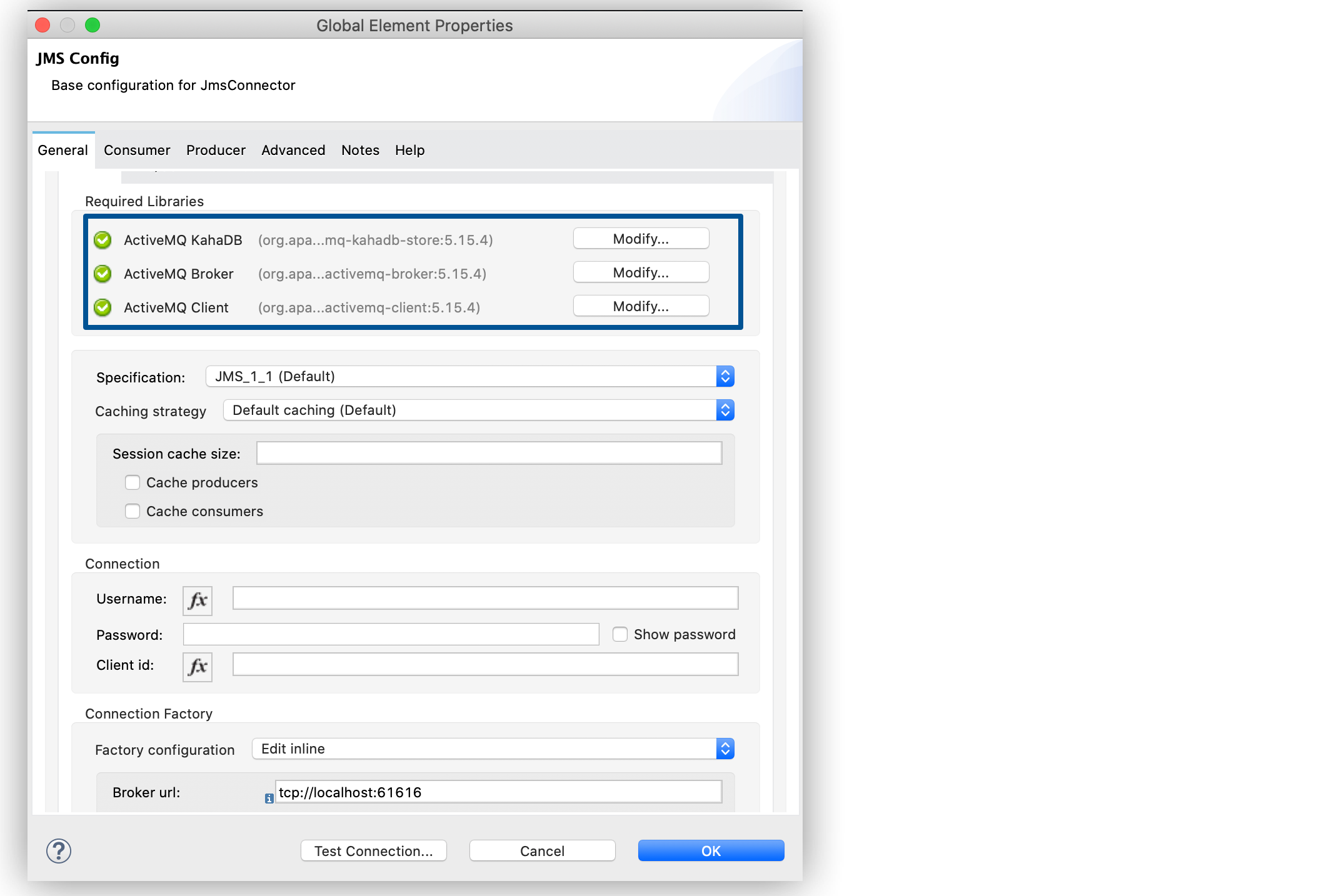 ActiveMQ 接続の設定。